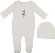 Manière Ballerina Print Cotton Blend Footie & Beanie Set