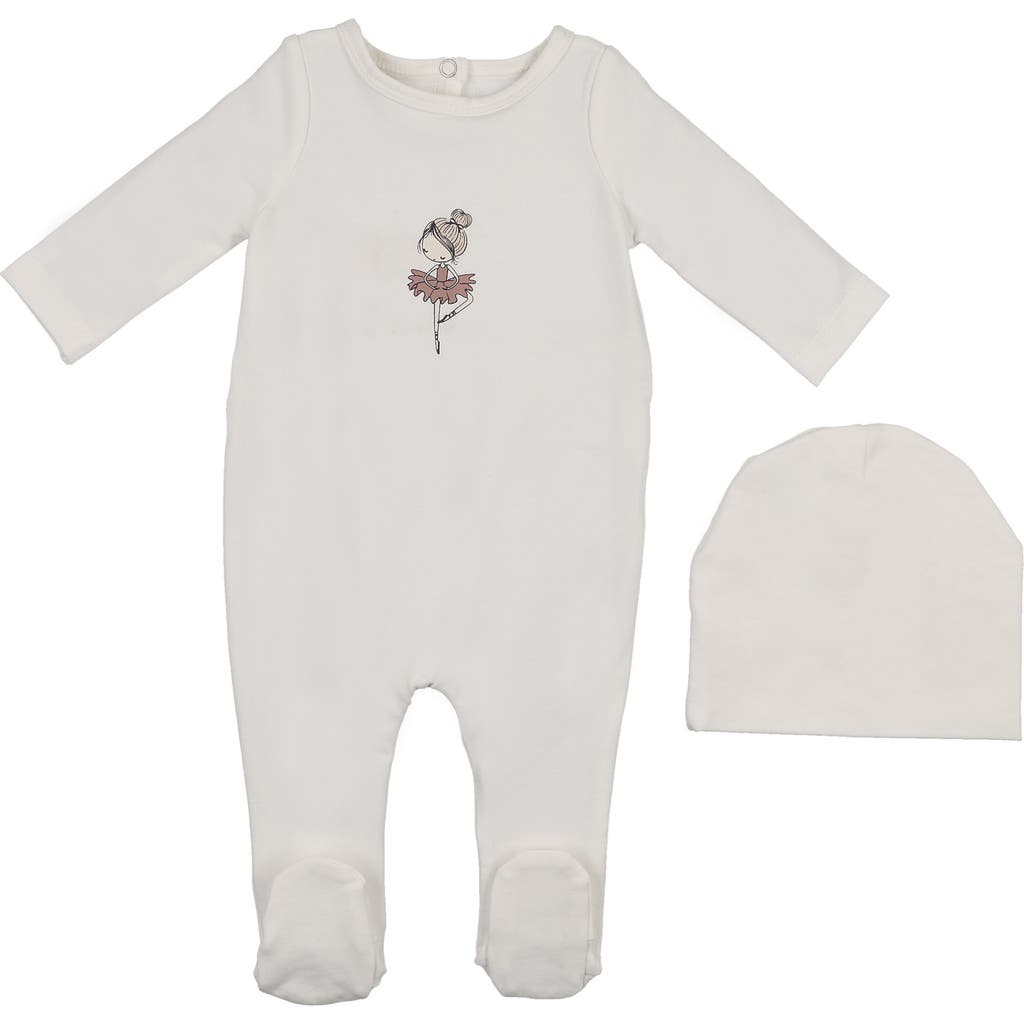 Maniere Manière Ballerina Print Cotton Blend Footie & Beanie Set In White