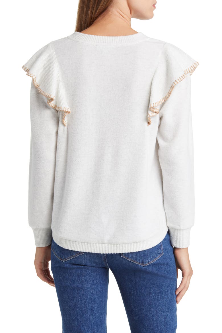 Ruffle Crewneck Sweater (Nordstrom Exclusive), Alternate, color, HEATHER OFF WHITE/ TAN