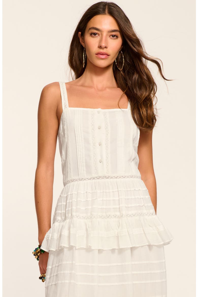 Daria Lace & Ruffle Sleeveless Midi Dress, Alternate, color, WHITE