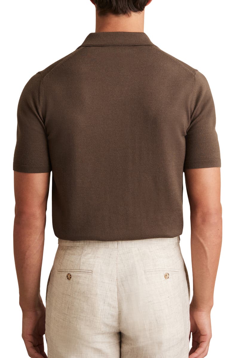 Reiss Duchie Short Sleeve Merino Wool Polo Sweater, Alternate, color, Chocolate Brown