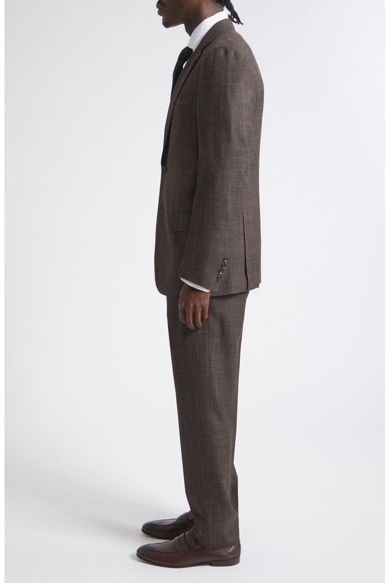 Pinstripe Wool & Silk Suit, Alternate, color, DARK BROWN 450