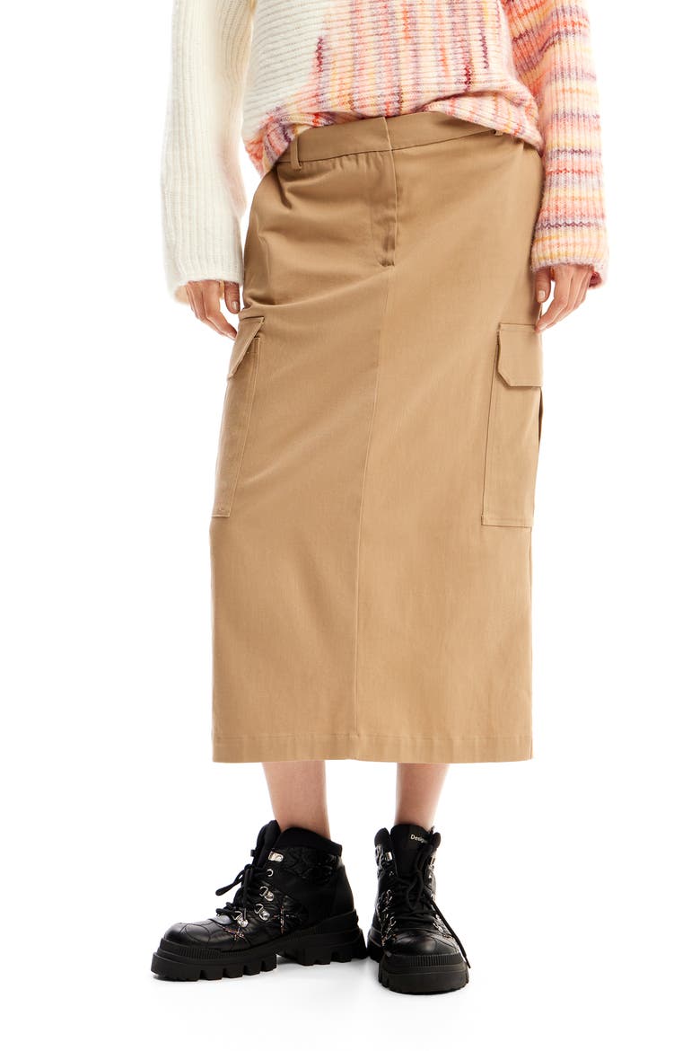 Cargo Midi Skirt, Main, color, KHAKI
