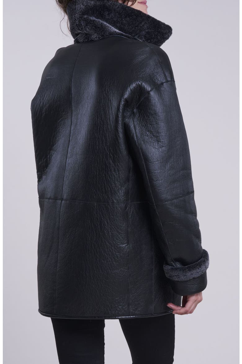 Oversize Genuine Shearling & Leather Jacket, Alternate, color, CHARCOAL