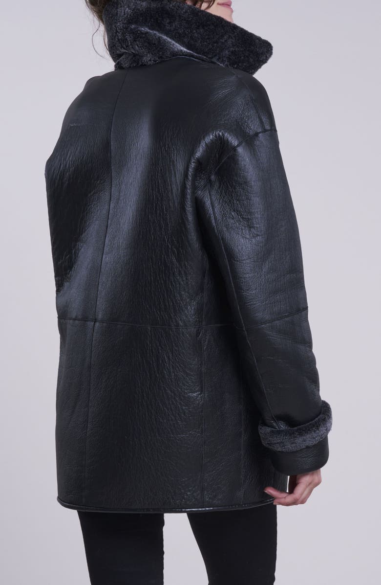 Blue Duck Oversize Genuine Shearling & Leather Jacket, Alternate, color, Charcoal