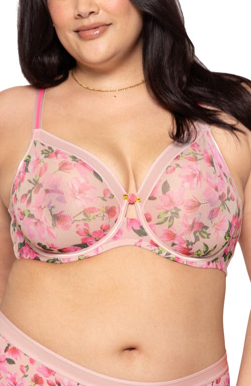 Curvy Couture Full Figure Mesh Underwire Bra In In Full Bloom Pink