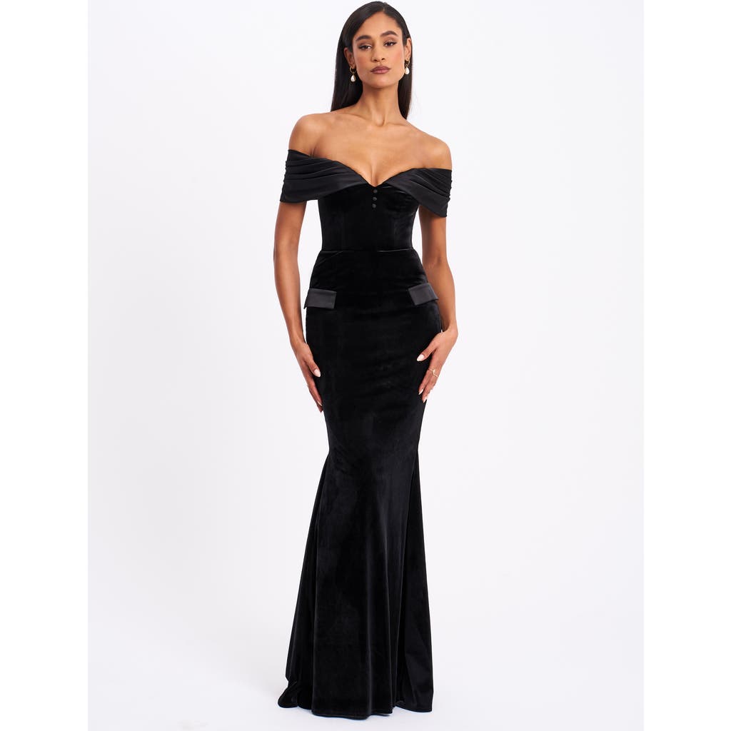 Miss Circle Women Qamra Black Velvet Off Shoulder Mermaid Maxi Dress In Black