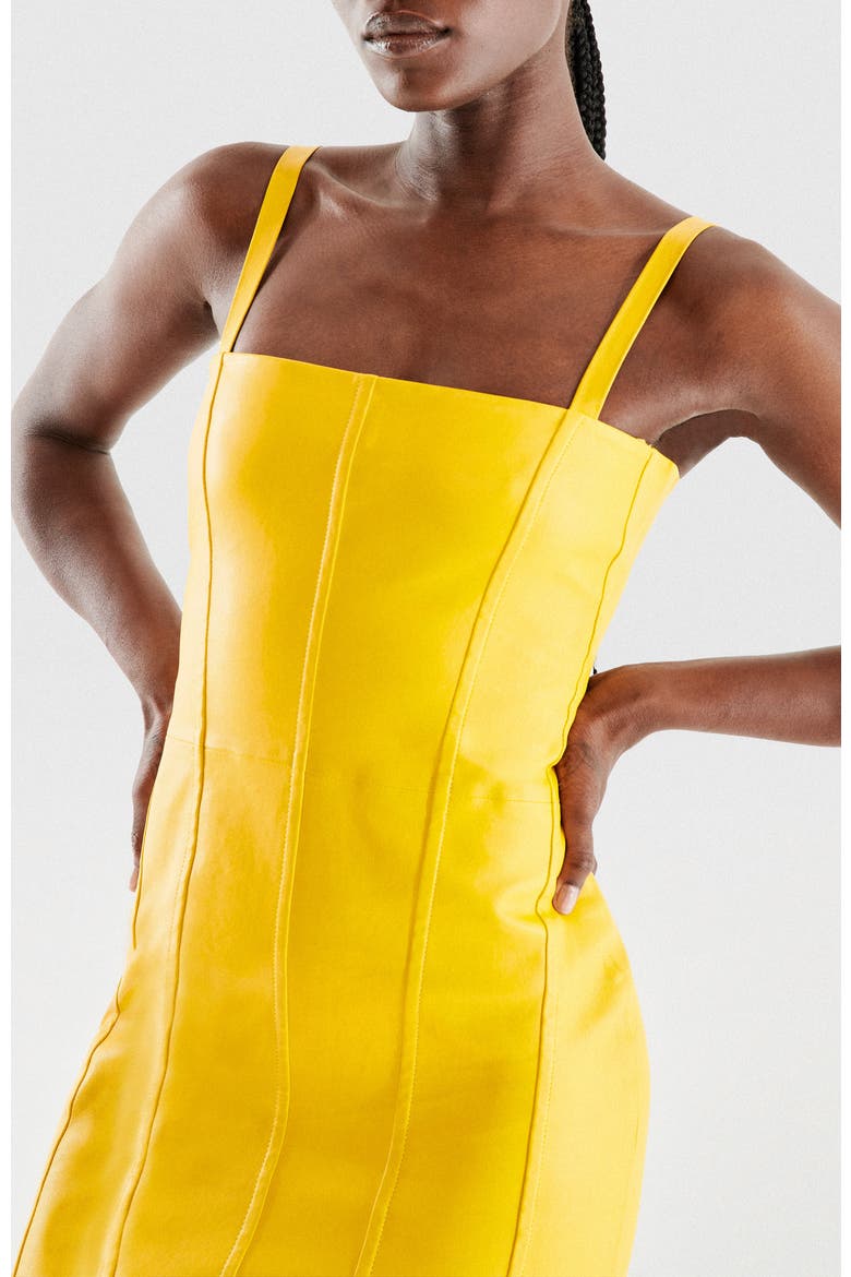 Merci Stretch Leather Dress, Alternate, color, Lemon Yellow