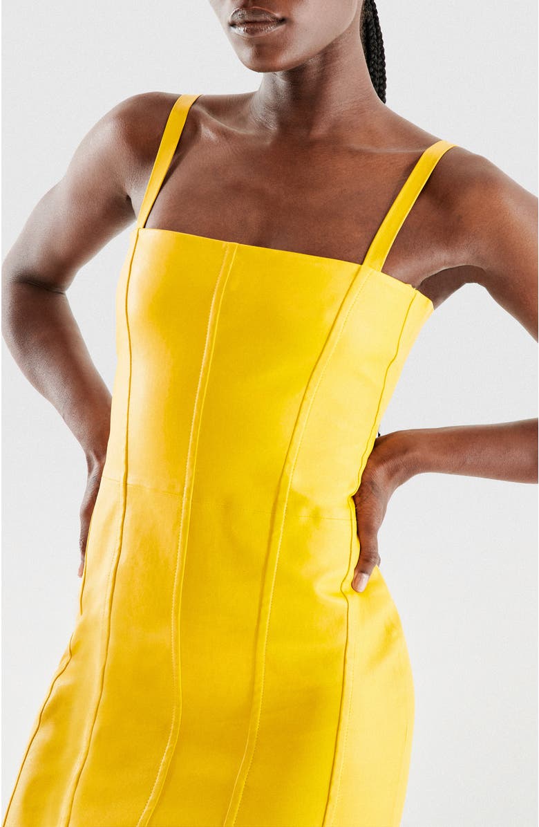 AS by DF Merci Stretch Leather Dress, Alternate, color, Lemon Yellow