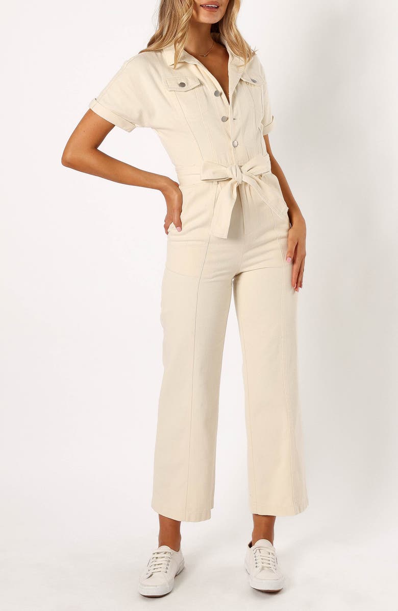 Petal & Pup Demi Tie Waist Straight Leg Twill Jumpsuit, Main, color, 