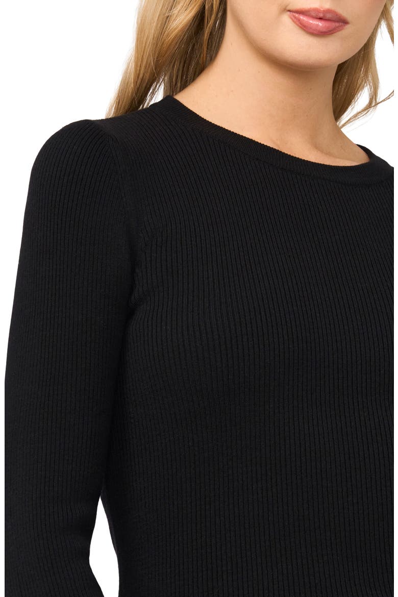 Button Cuff Rib Crewneck Sweater, Alternate, color, RICH BLACK