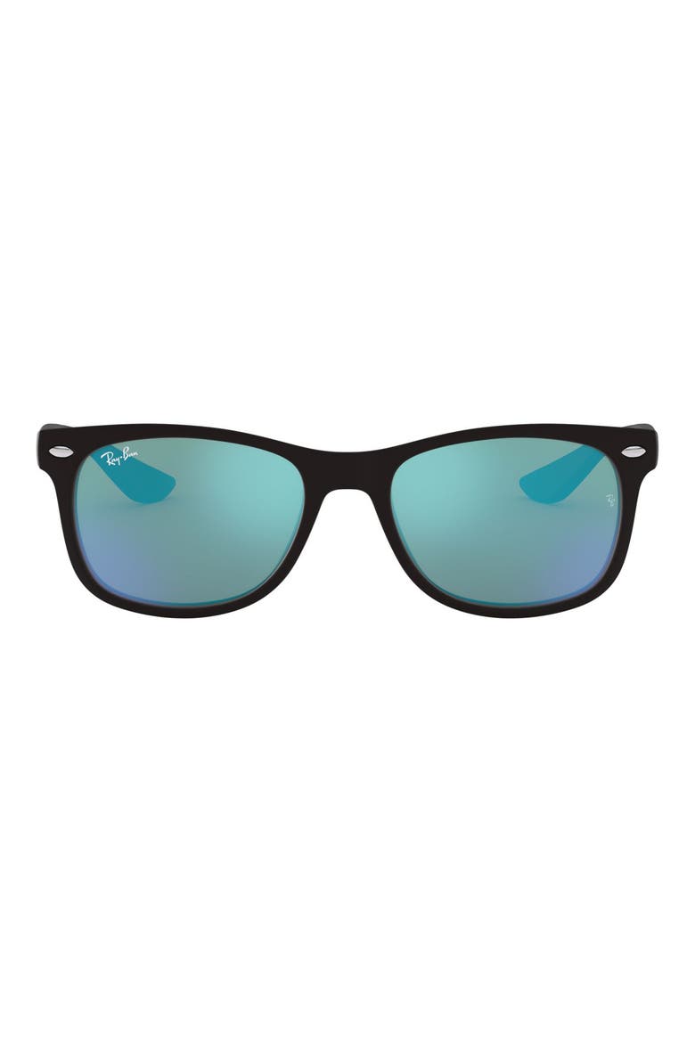 Junior 50mm Wayfarer Mirrored Sunglasses, Main, color, BLACK/ BLUE MIRROR