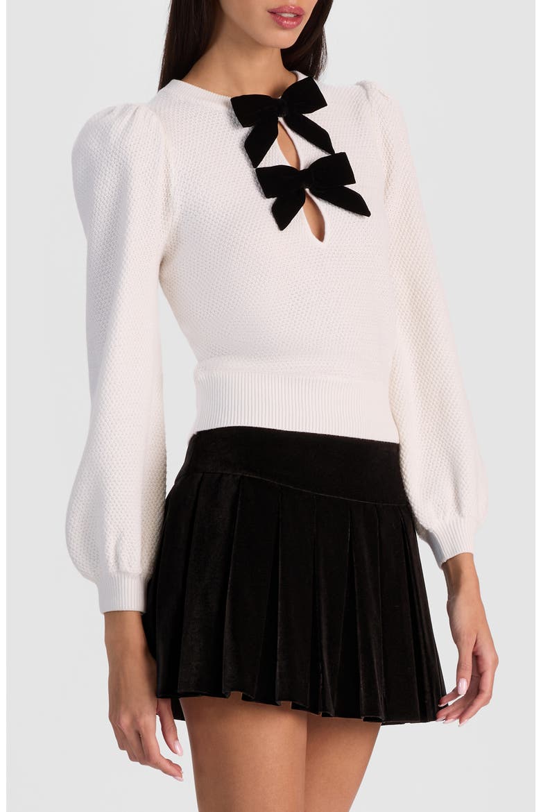 Doris Velvet Bow Sweater, Alternate, color, SOFT WHITE/ BLACK