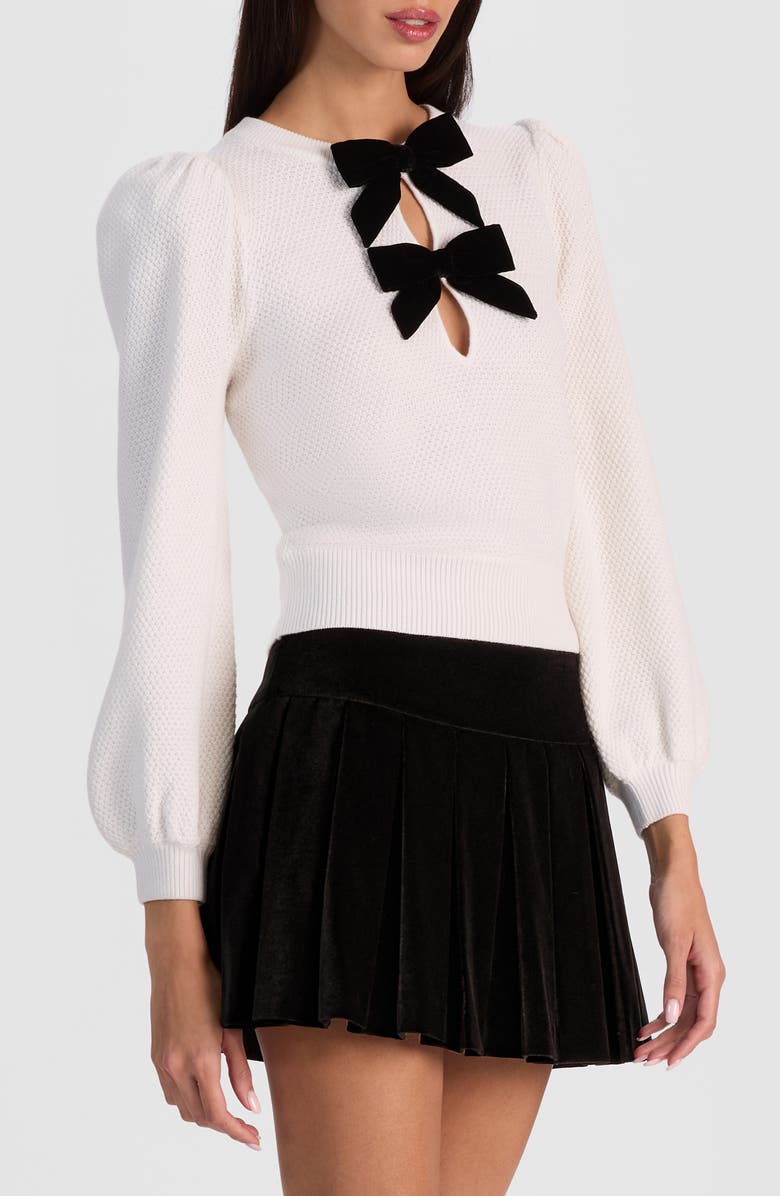 Alice + Olivia Doris Velvet Bow Sweater, Alternate, color, Soft White/ Black