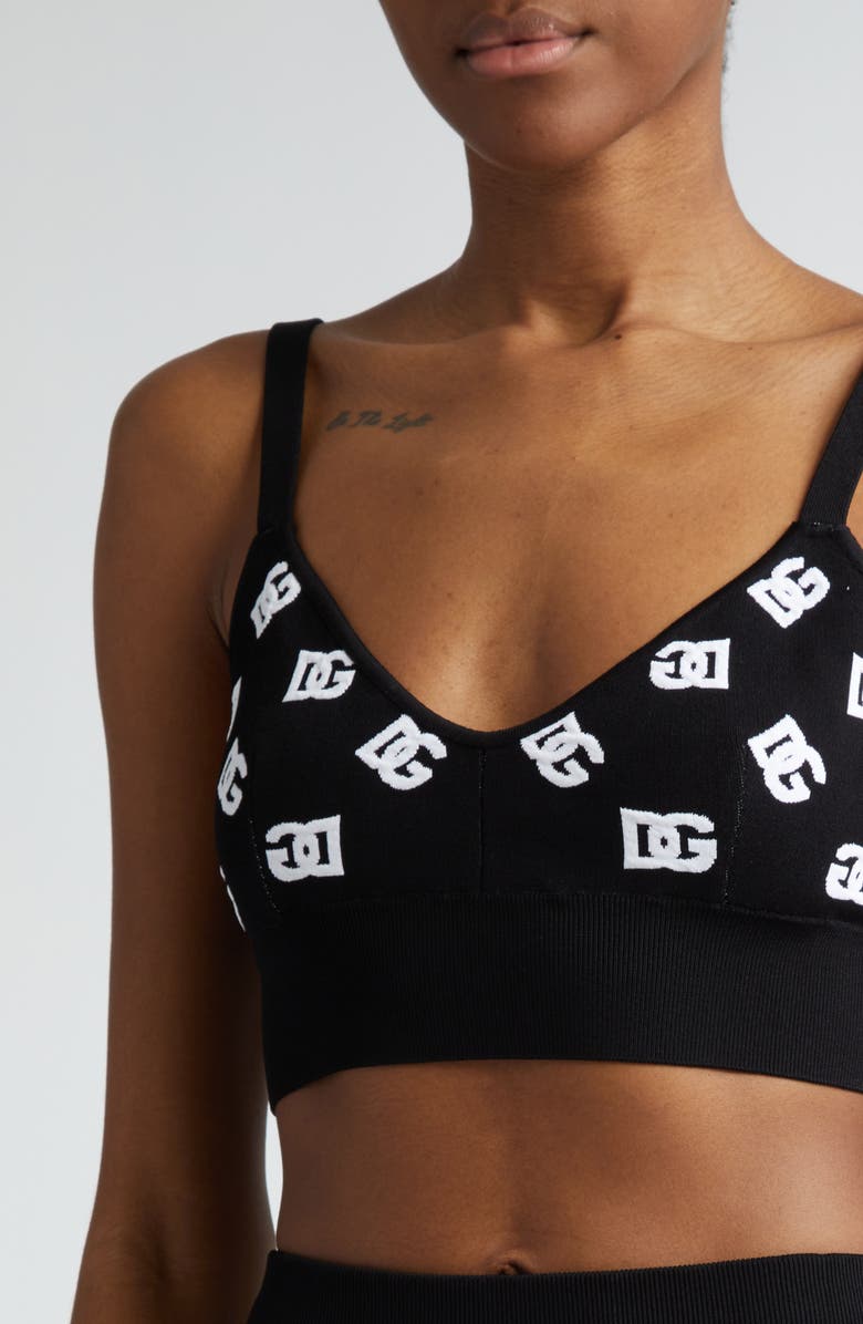 Dolce&Gabbana Logo Monogram Bralette Crop Top, Alternate, color, Nero/ Bianco