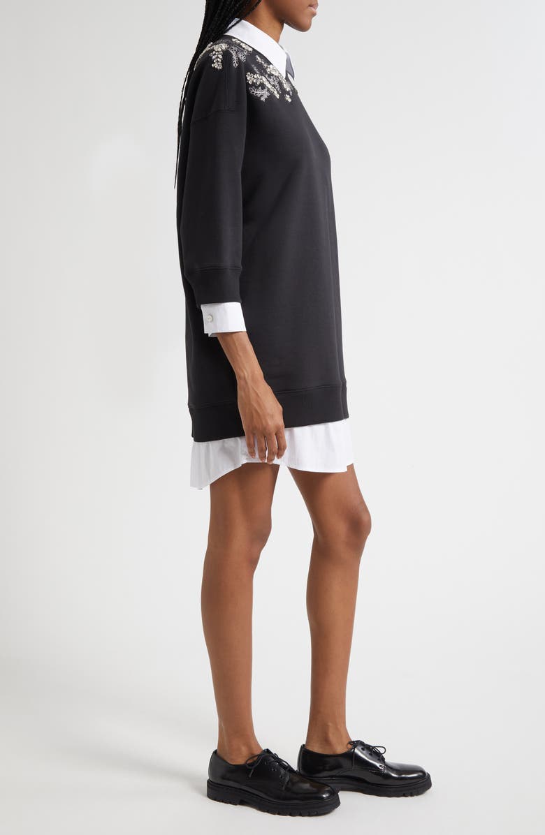 Cinq à Sept Crystal Long Sleeve Sweatshirt Dress, Alternate, color, Black/Silver