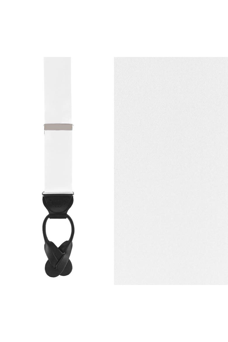 Big & Tall Dutton Solid Colored Silk Button End Suspenders, Main, color, White
