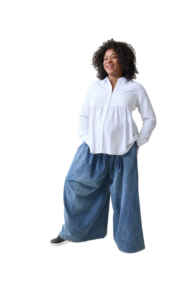 Ingrid & Isabel LONG SLEEVE PEPLUM BUTTON DOWN, Alternate, color, White