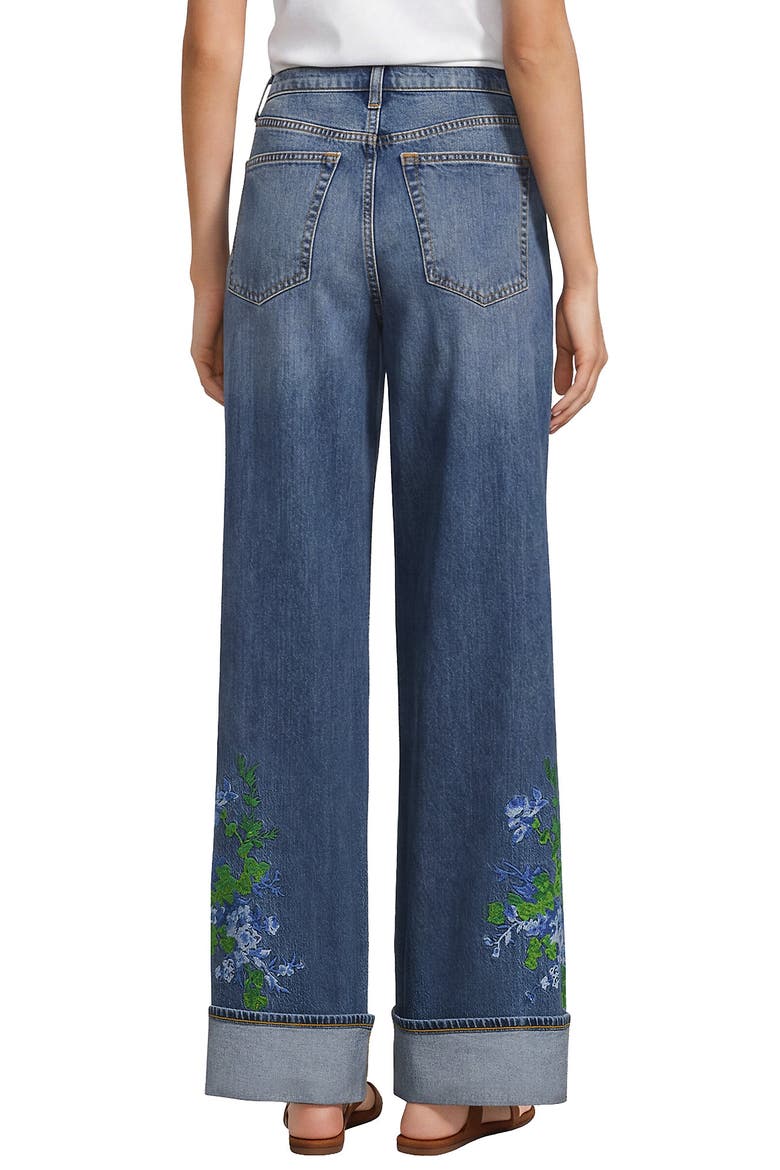 High Rise Wide Leg Denim Jeans, Alternate, color, Embroidered/Medium Ocean Wash