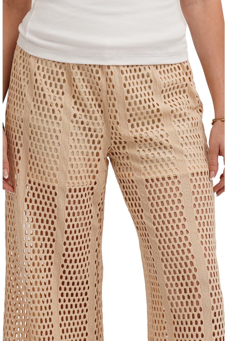Open Stitch Wide Leg Pull On Pants, Alternate, color, PALE KHAKI