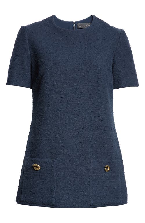 Shop Oscar De La Renta Tweed & Pleated Lace Minidress In Navy