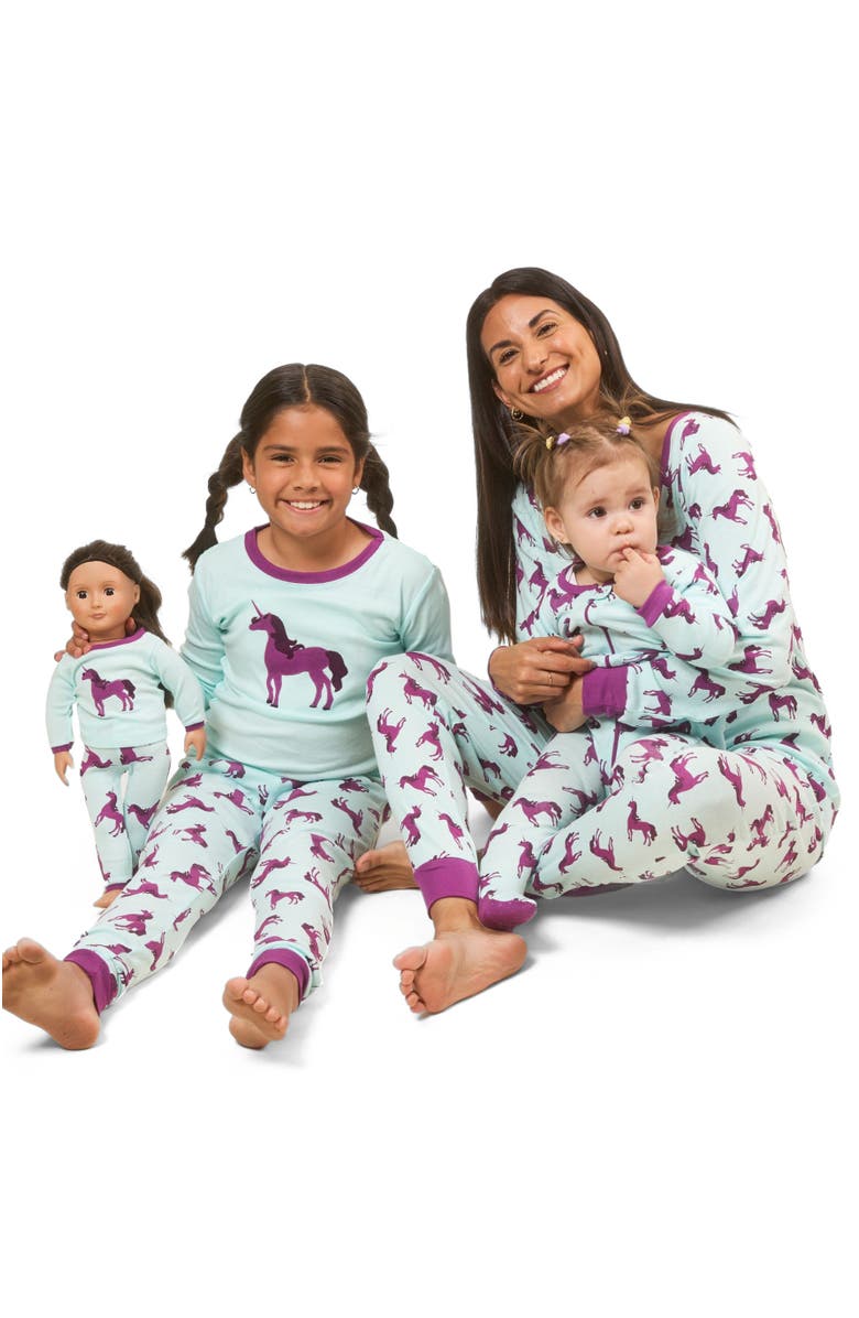 Leveret Kids Footed Cotton Matching Family Pajamas, Whimsy & Fantasy Prints, Alternate, color, Unicorn Purple