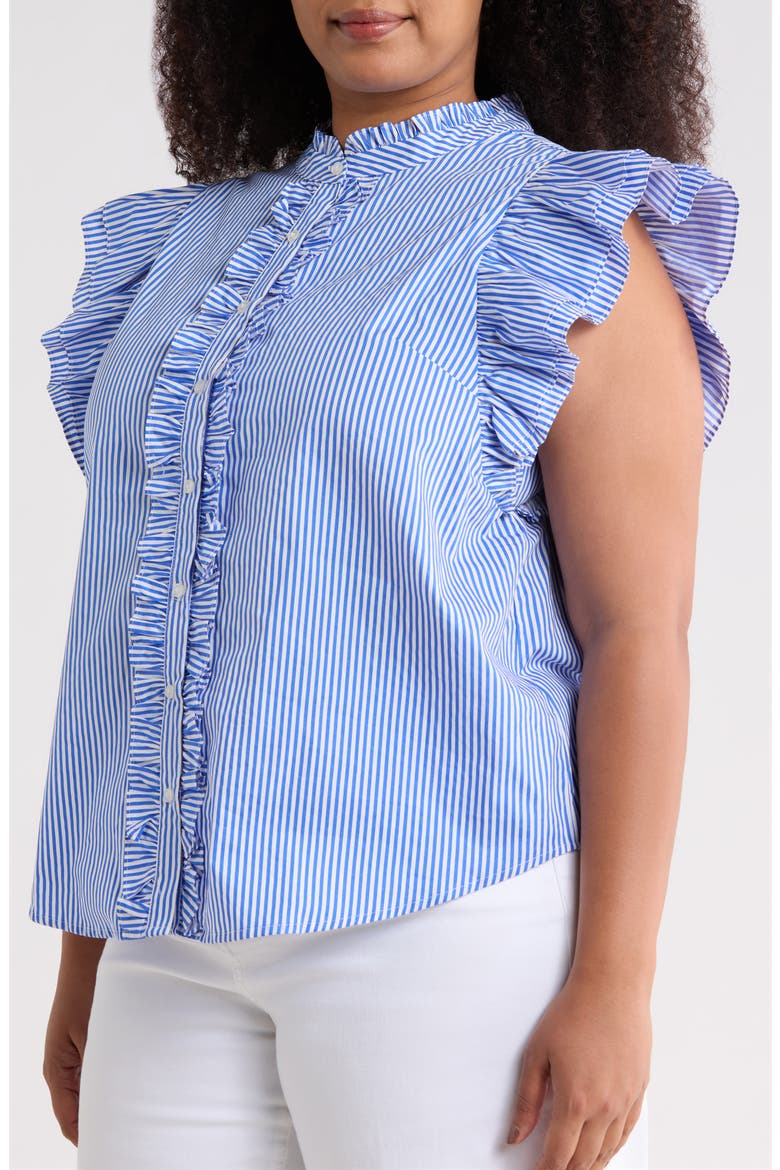 Sherah Stripe Ruffle Shirt, Alternate, color, BLUE-WHITE-STRIPE