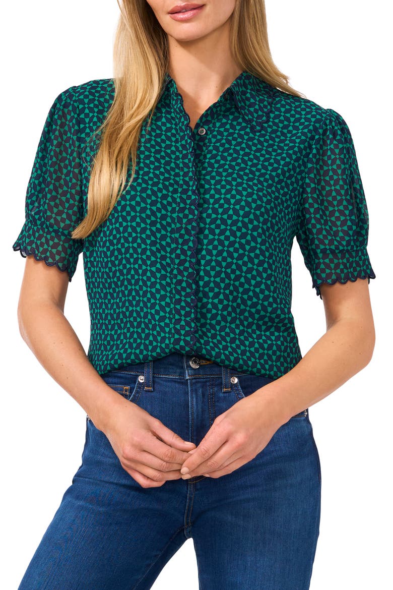 Print Scallop Shirt, Main, color, MEADOW GREEN