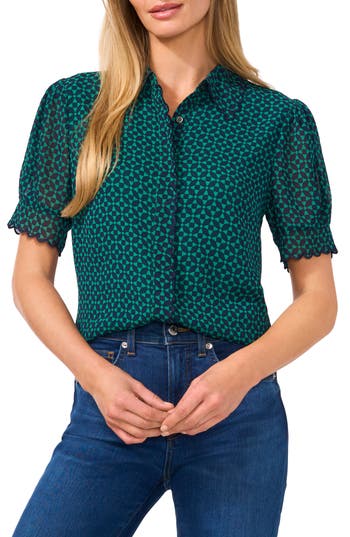 Cece Print Scallop Shirt