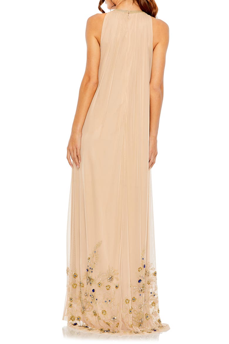 High Neck Floral Embellished Trapeze Gown, Alternate, color, BEIGE GOLD