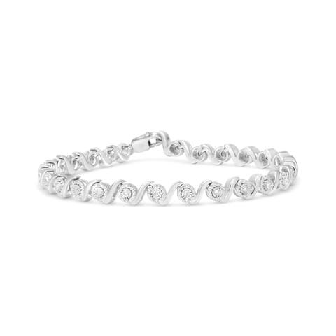 Silver 1/2 Cttw Round Diamond Halo S-Link Bracelet