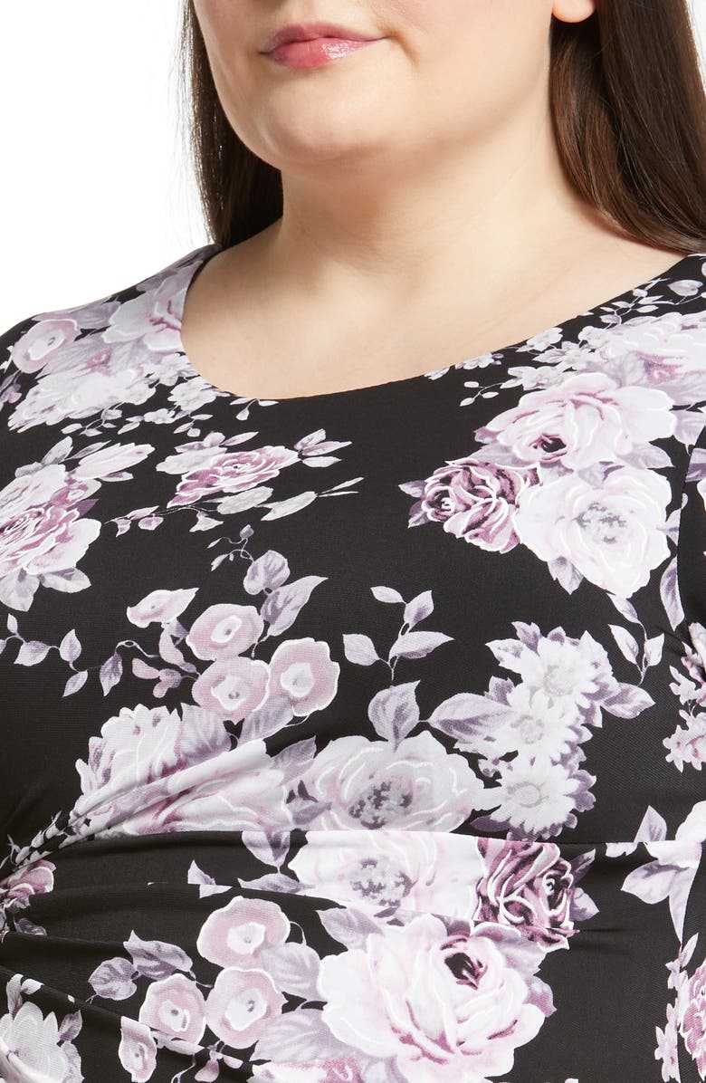 Connected Apparel Floral Faux Wrap Dress, Alternate, color, Black/ Dusty Rose