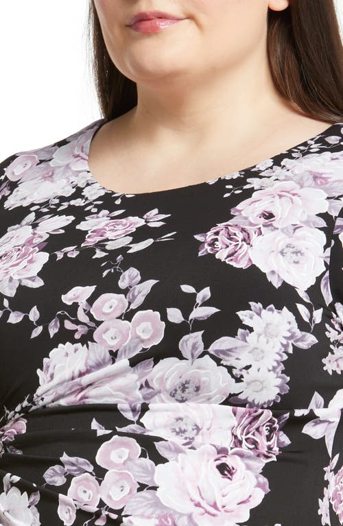 Connected Apparel Floral Faux Wrap Dress In Black