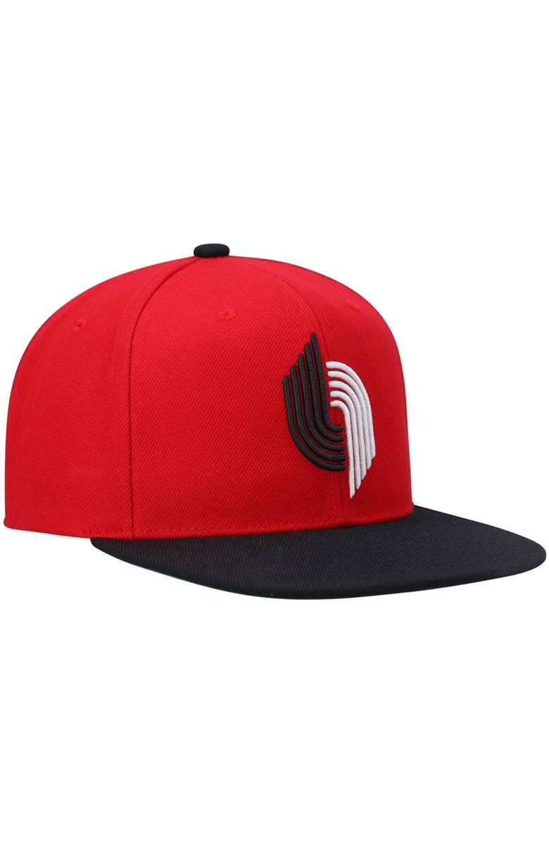 Mitchell & Ness Men's Mitchell & Ness Red/Black Portland Trail Blazers Hardwood Classics Team Two-Tone 2.0 Snapback Hat, Alternate, color, Red