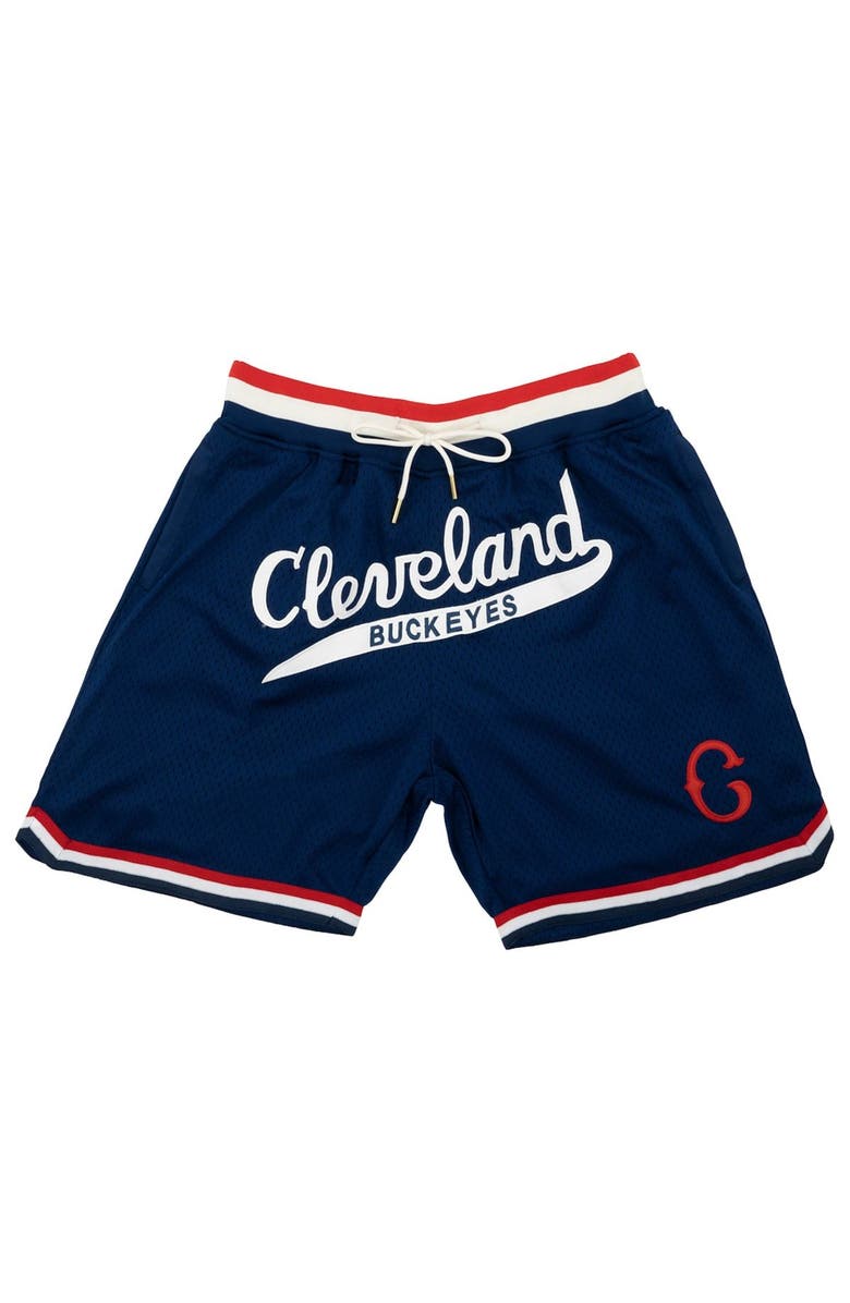 RINGS & CRWNS Men's Rings & Crwns Navy Cleveland Buckeyes Replica Mesh Shorts, Alternate, color, 
