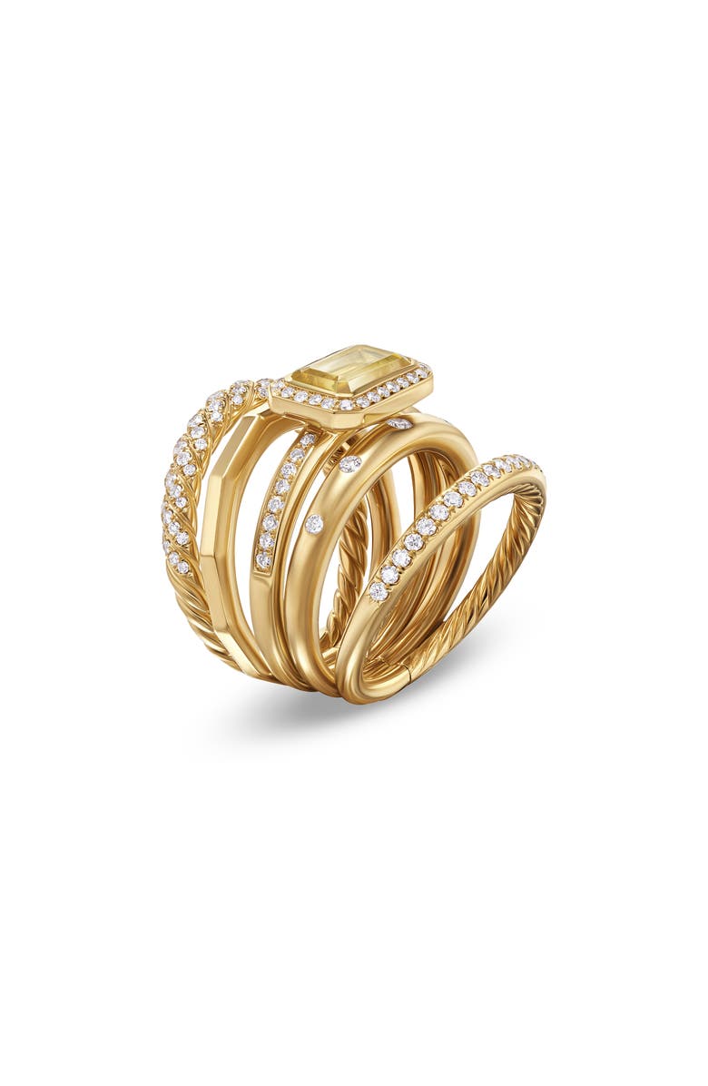 David Yurman Stax 18k Yellow Gold Statement Ring with Champagne Citrine & Diamonds, Alternate, color,