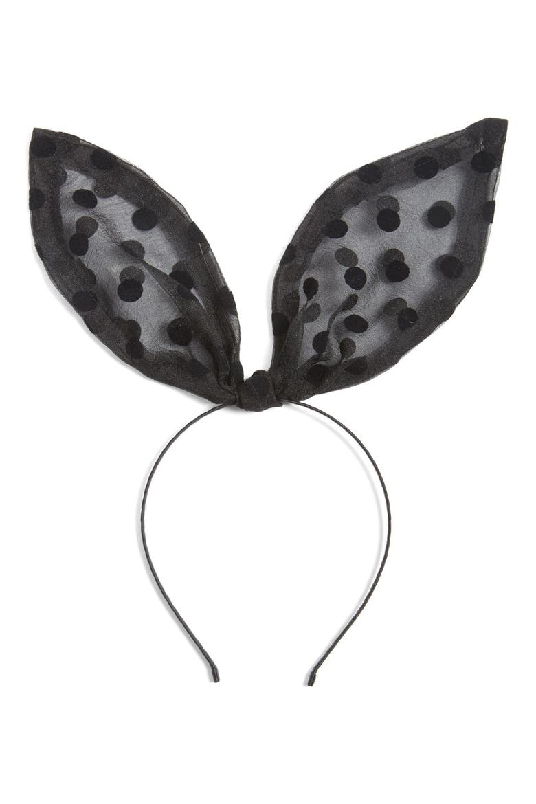 Polka Dot Bow Wired Bow Headband, Main, color, BLACK