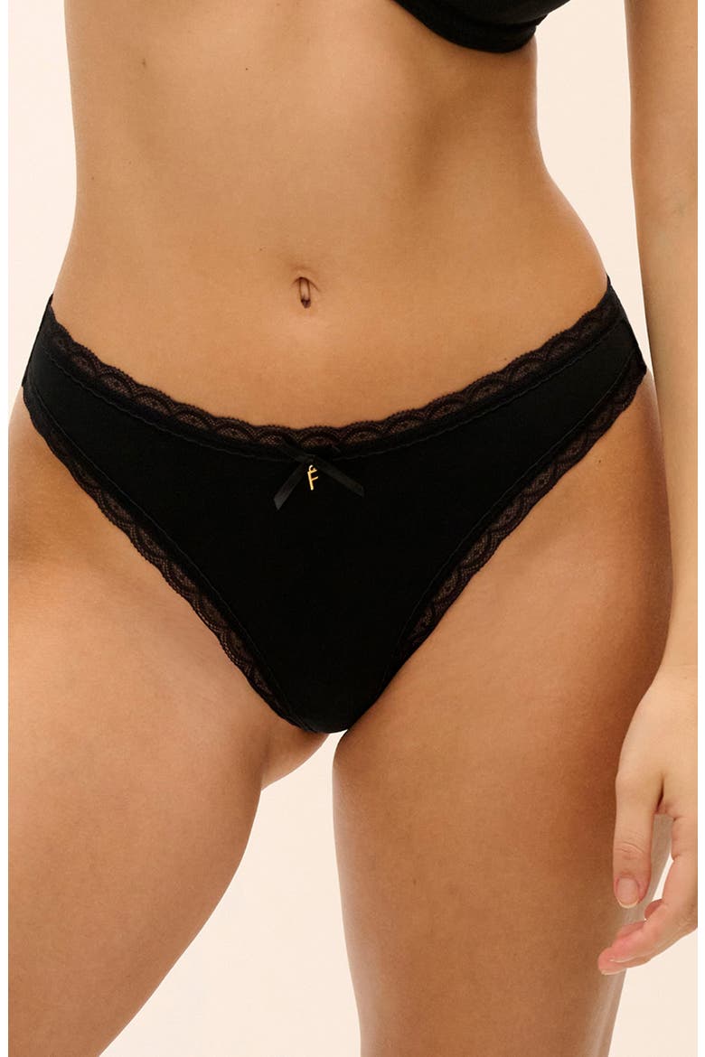 Flirt Lace Trim Thong, Main, color, BLACK