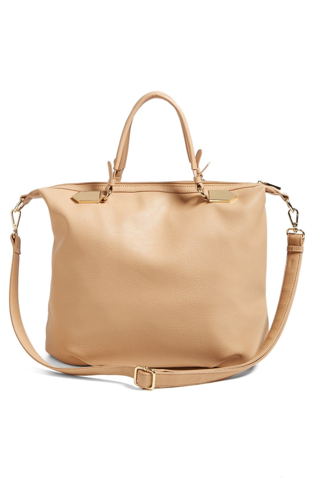 Zip Detail Slouchy Satchel, Alternate, color, NUDE