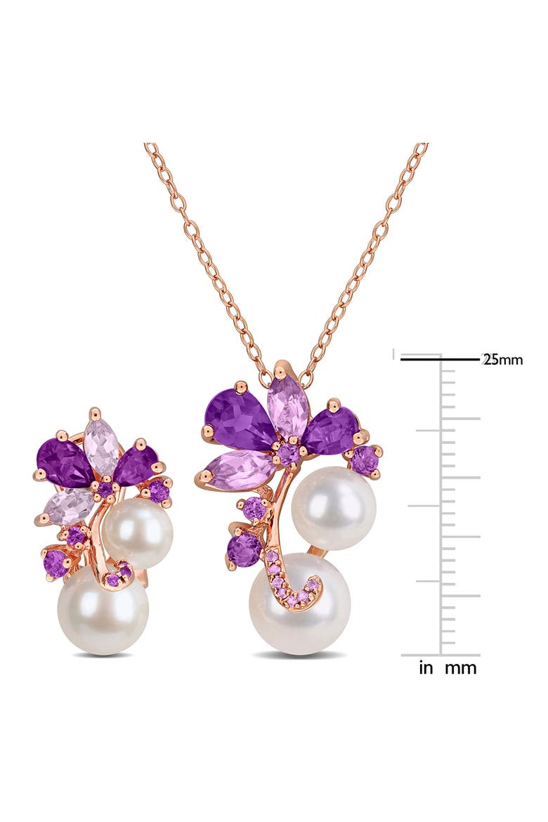 Cultured Freshwater Pearl, Amethyst & Africa Rose de France Necklace & Lever-Back Earrings Set, Alternate, color, MULTI-COLOR