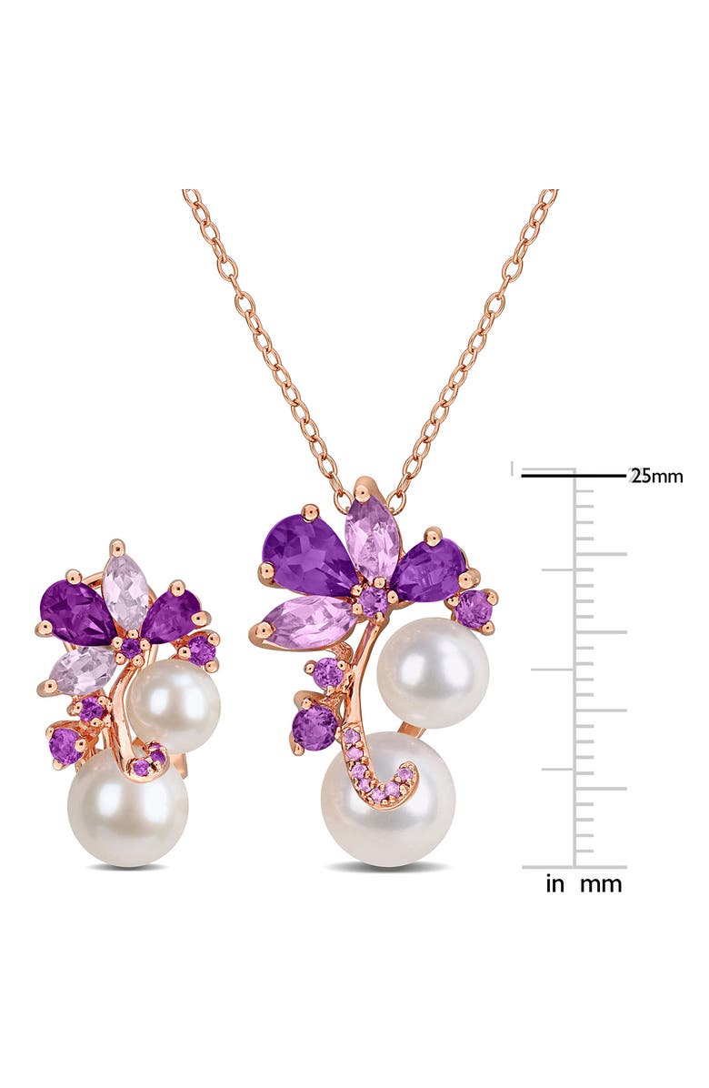 DELMAR Cultured Freshwater Pearl, Amethyst & Africa Rose de France Necklace & Lever-Back Earrings Set, Alternate, color, 