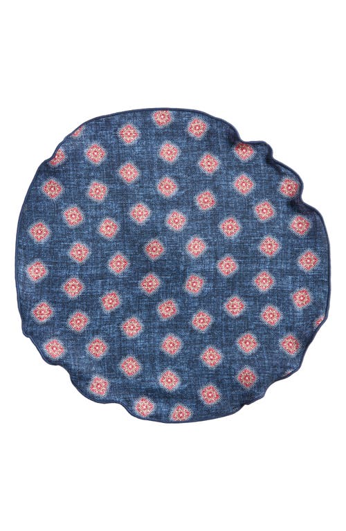 Edward Armah Medallion & Feather Reversible Silk Pocket Square Circle In Denim