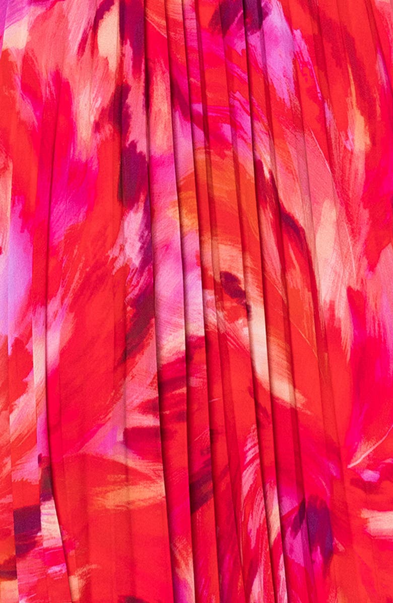 Xscape Evenings Abstract Floral Pleated Chiffon Gown, Alternate, color, Red/ Pink