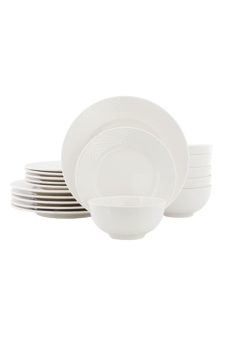 Fiona 18 Piece Stoneware Dinnerware Set in White, Main, color, White