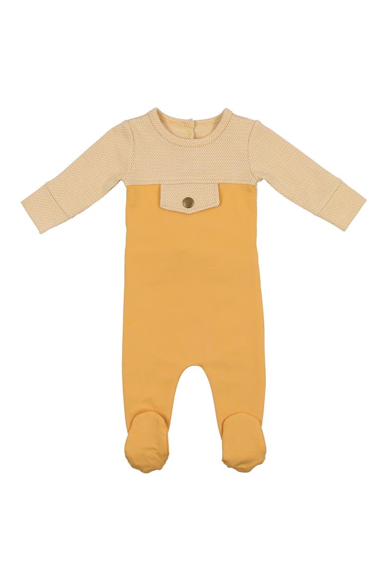 Snap Pocket Cotton Blend Footie, Main, color, HONEY