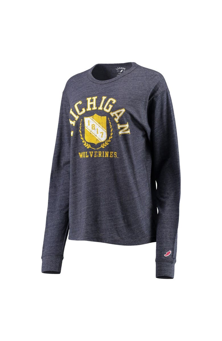 LEAGUE COLLEGIATE WEAR Women's League Collegiate Wear Heathered Navy Michigan Wolverines Seal Victory Falls Oversized Tri-Blend Long Sleeve T-Shirt, Alternate, color, 