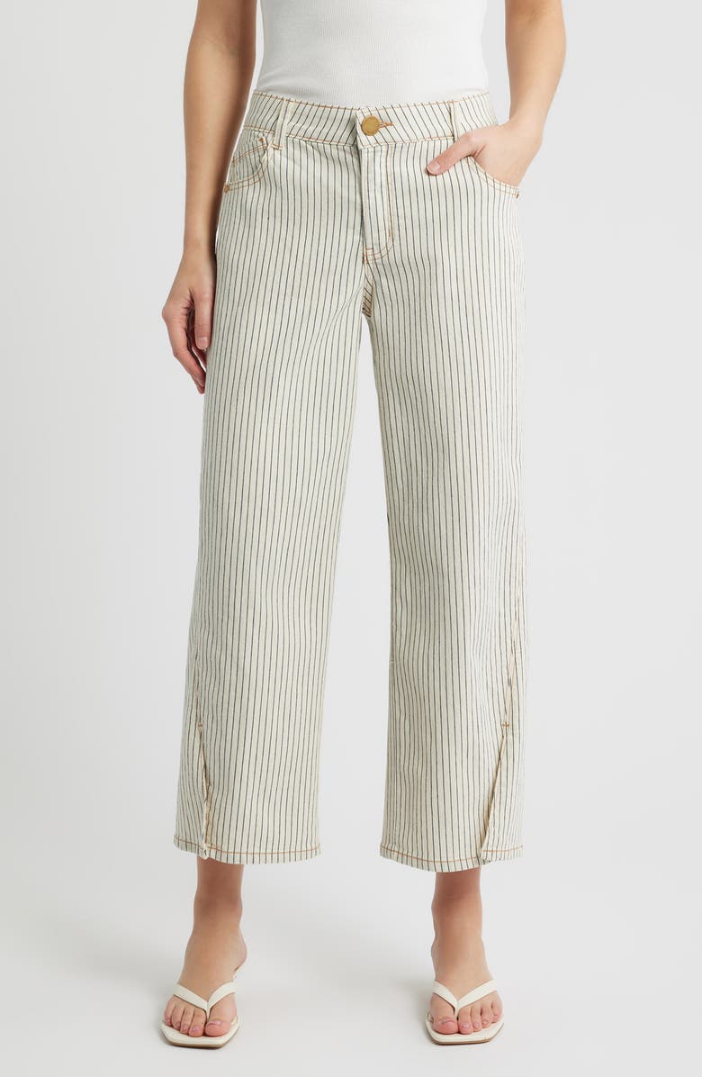 Wit & Wisdom Sam Stripe High Waist Ankle Wide Leg Jeans, Main, color, Blanched Almond/ Navy