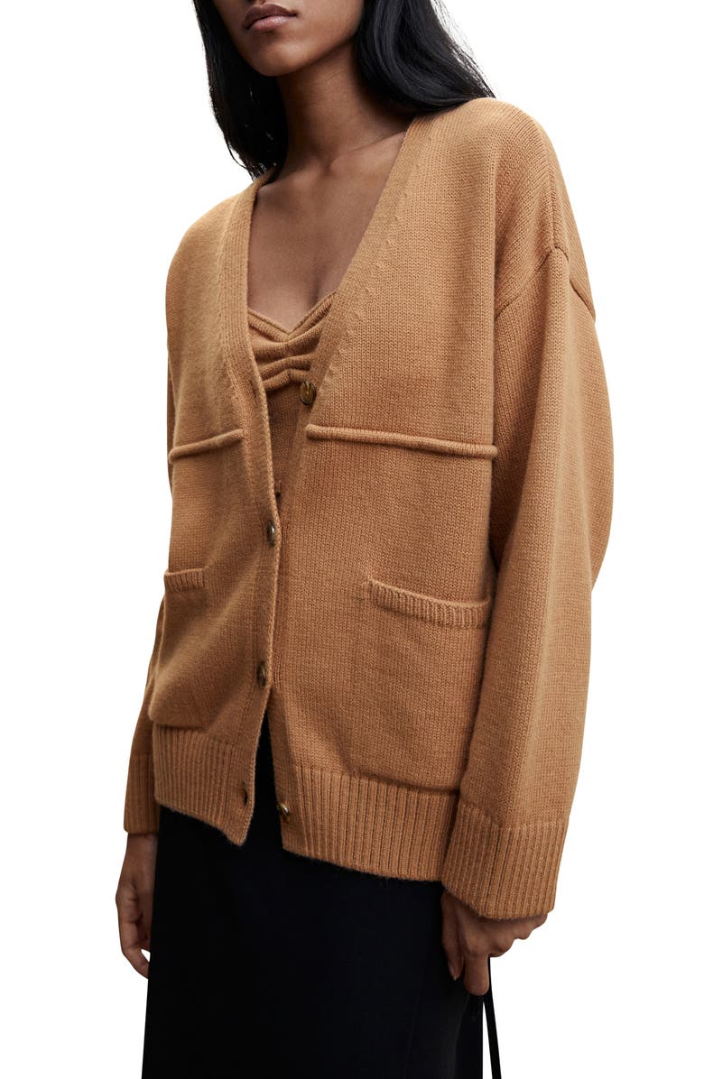 MANGO Patch Pocket V-Neck Cardigan, Alternate, color, Caramel