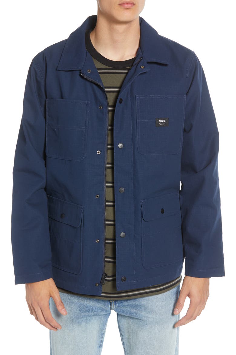 Drill Water Repellent Hooded Chore Coat, Main, color, GIBRALTAR SEA