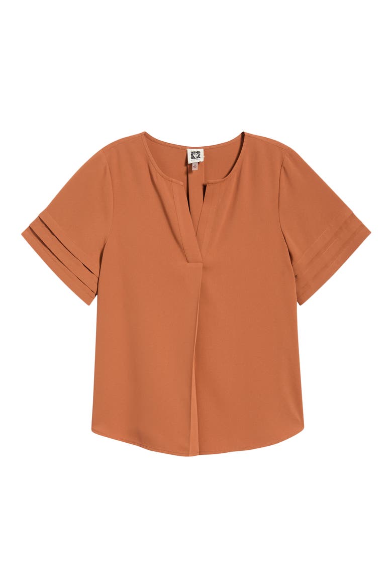 Pleated Split Neck Top, Alternate, color, CEDAR SPICE